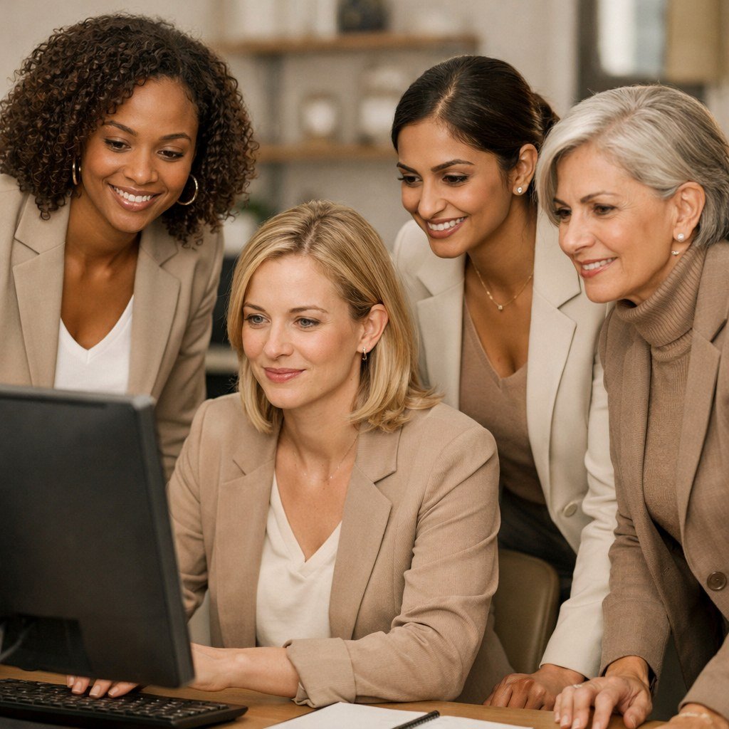 Professional team collaborating at a computer